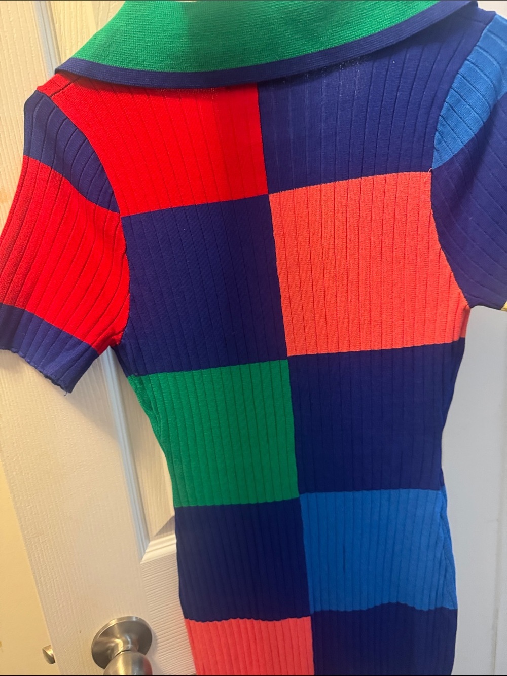 Multicolor Ribbed Zip-Front Colorblock Midi Dress NWT. LARGE - Picture 9 of 13